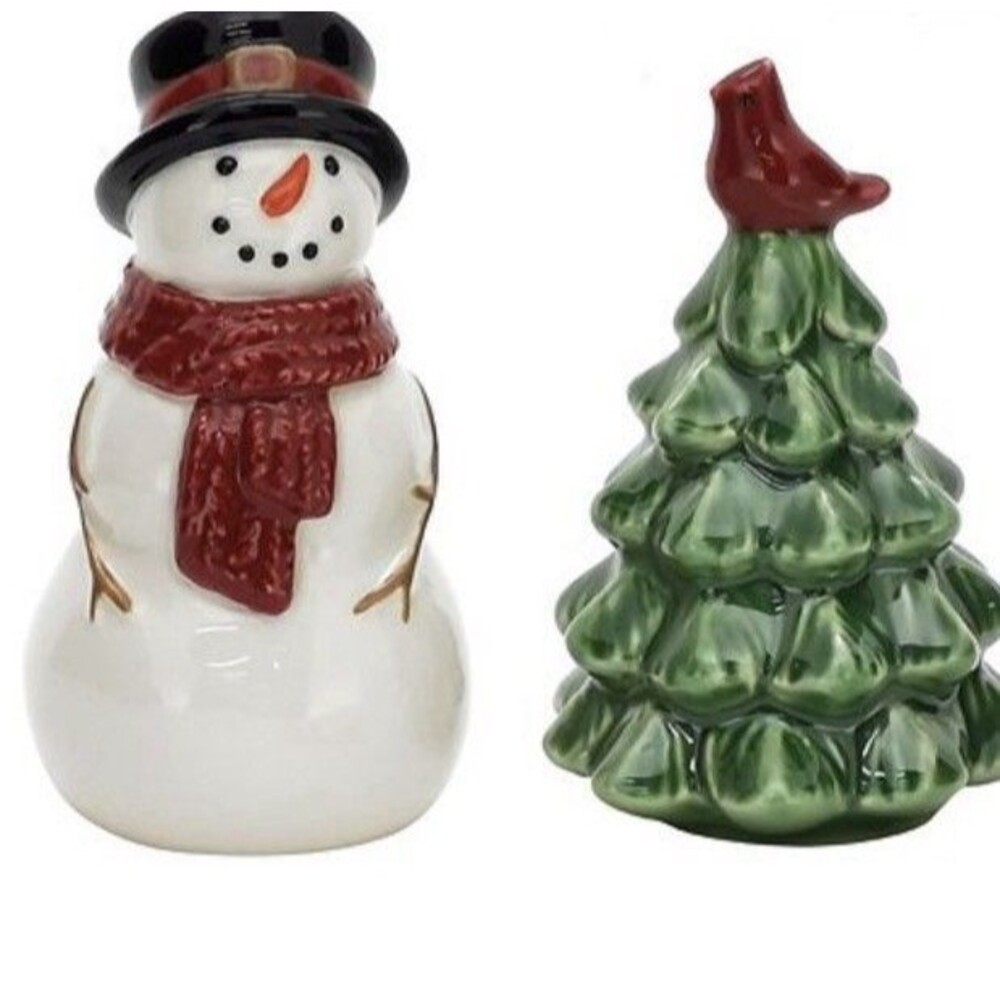 St Nicholas Yuletide Salt & Pepper Shaker Snowman Christmas Tree Bird Winter